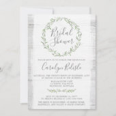 Rustieke hout groene krans bruids douche uitnodigi kaart (Voorkant)