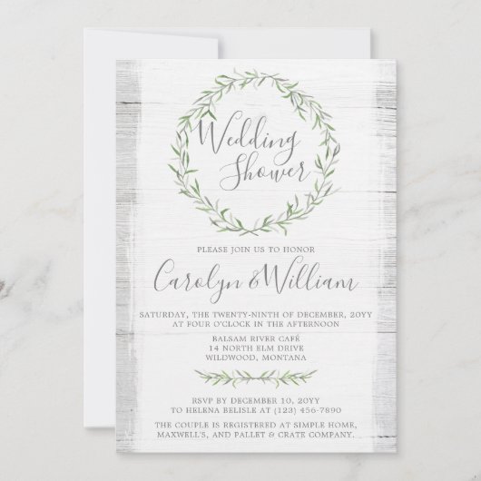 Rustieke hout groene krans bruiloft douche uitnodi kaart (Voorkant)