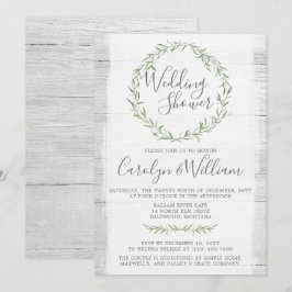 Rustieke hout groene krans bruiloft douche uitnodi kaart