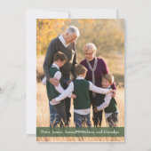 Rustieke hout groene krans familie foto gelukkig feestdagenkaart (Achterkant)