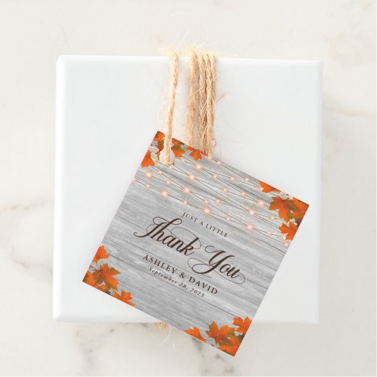 Rustieke hout herfstbladeren lichten Dank je wel T Bedankjes Labels (In situ)