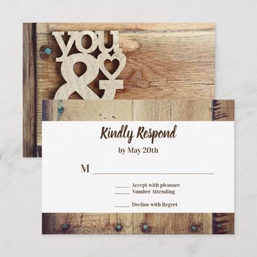 Rustieke Hout Je en Ik Trouw RSVP Kaartje (Voorkant / Achterkant)