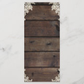 Rustieke hout & kant schuur romantisch trouwmenu menu (Achterkant)