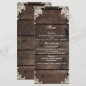 Rustieke hout & kant schuur romantisch trouwmenu menu (Voorkant / Achterkant)