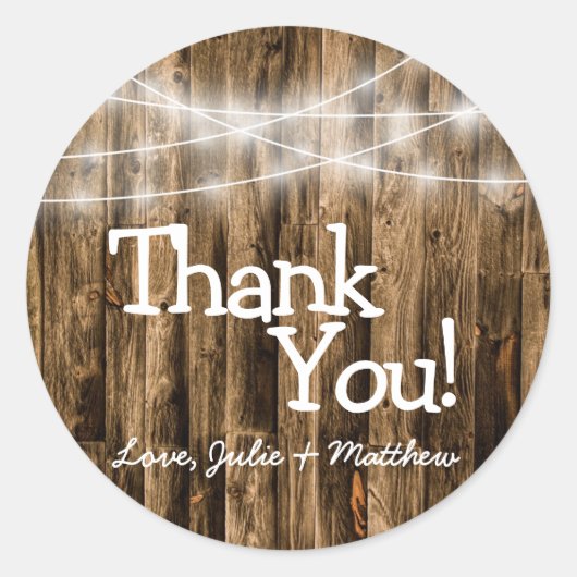 Rustieke hout Land Barn String Lights Ronde Sticker (Voorkant)