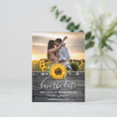 Rustieke hout land zonnebloem foto opslaan van de  briefkaart (Staand voorkant)