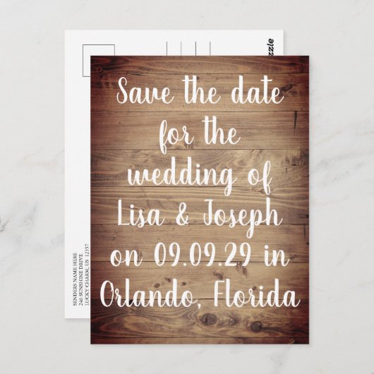 Rustieke Hout Landelijke Script Save the Date Briefkaart (Voorkant / Achterkant)