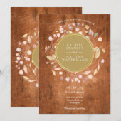 Rustieke hout laurierkrans namaak goud folie bruil kaart (Voorkant / Achterkant)