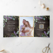 Rustieke Hout Lavendel Eucalyptus QR Code Trouwen Drieluik Uitnodiging (Binnen)