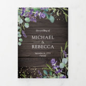 Rustieke Hout Lavendel Eucalyptus QR Code Trouwen Drieluik Uitnodiging (Cover)