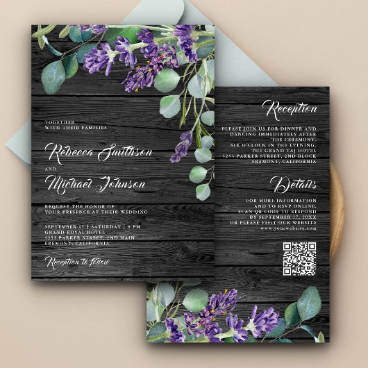 Rustieke Hout Lavendel Eucalyptus QR Code Trouwen Kaart