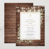 Rustieke hout lichten groen Doop Christening Kaart (Voorkant / Achterkant)