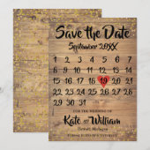Rustieke Hout Liefde Hart Kalender Save the Date (Voorkant / Achterkant)