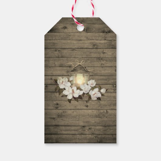Rustieke Hout Magnolia Lantaarn String Lights Brui Cadeaulabel (Achterkant)