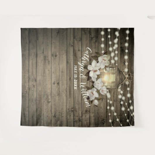 Rustieke Hout Magnolia Lantaarn String Lights Brui Wandkleed (Voorkant (horizontaal))