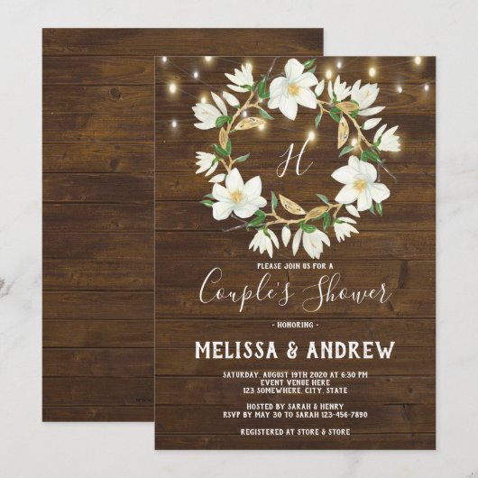 Rustieke hout Magnolia Lights Couple's Douche Kaart (Voorkant / Achterkant)