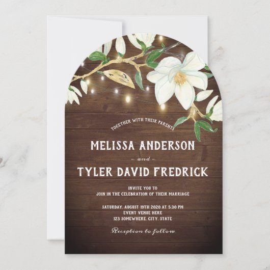 Rustieke hout Magnolia Lights Zuidelijke bruiloft Kaart (Voorkant)