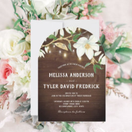 Rustieke hout Magnolia Lights Zuidelijke bruiloft Kaart