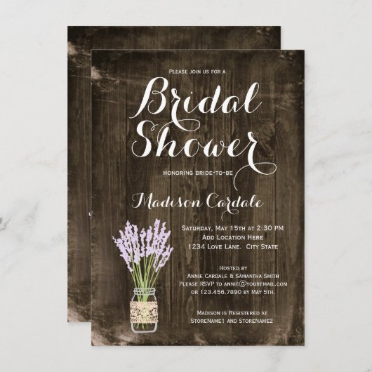 Rustieke hout Mason Jar bruids douche uitnodiginge Kaart (Voorkant / Achterkant)