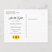 Rustieke hout Paarse zonnebloem bruiloft foto coll Aankondigingskaart (Achterkant)