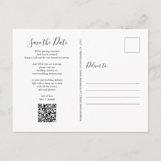 Rustieke hout QR-code script save-the-date Briefkaart (Achterkant)