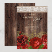 Rustieke hout rode gouden bloemen burlap verrassin kaart (Voorkant / Achterkant)