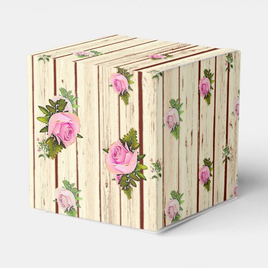 Rustieke hout roze rozen gestreept bloemige gunst bedankdoosjes (Achterkant)