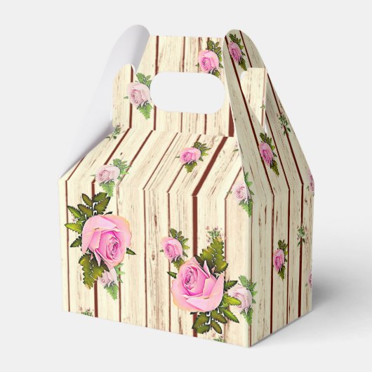 Rustieke hout roze rozen gestreept bloemige gunst bedankdoosjes (Achterkant)