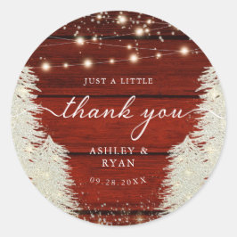 Rustieke hout slingerlichten bomen bruiloft bedank ronde sticker