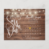 Rustieke hout slingerlichten kalender save the dat aankondigingskaart (Voorkant)