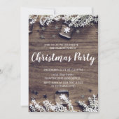 Rustieke hout sneeuwvlokken Kerstmis Party uitnodi Kaart (Voorkant)