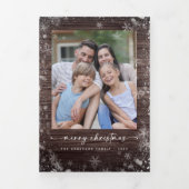 Rustieke hout sneeuwvlokken vrolijk kerst foto's drieluik wenskaart (Cover)