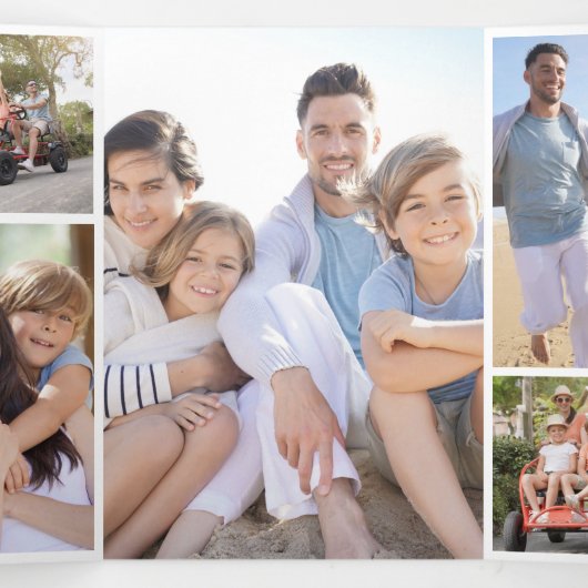 Rustieke hout sneeuwvlokken vrolijk kerst foto's drieluik wenskaart (Binnenkant midden)