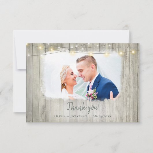 Rustieke hout strand bruiloft foto dank je bedankkaart (Voorkant)