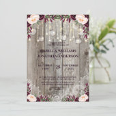 Rustieke hout & String Lights Kant Jar Bruiloft Kaart (Staand voorkant)