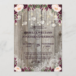 Rustieke hout & String Lights Kant Jar Bruiloft Kaart