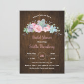 Rustieke Hout Succulent Bruids Douche Uitnodiging (Staand voorkant)
