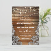 Rustieke hout twinkelende slingerlichtjes kant tro aankondiging (Staand voorkant)