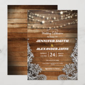 Rustieke hout twinkelende slingerlichtjes kant tro aankondiging (Voorkant / Achterkant)