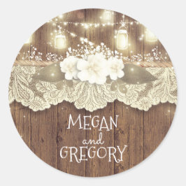 Rustieke hout vuurvliegjes Mason Jars Schuur Bruil Ronde Sticker