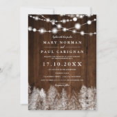 Rustieke hout winter string verlichting bos bruilo kaart (Voorkant)