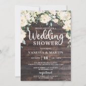 Rustieke  hout wit bloemenbruiloft douche kaart (Voorkant)