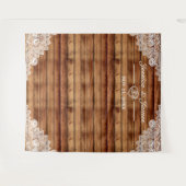 Rustieke hout & witte kant bruiloft foto achtergro wandkleed (Voorkant (horizontaal))