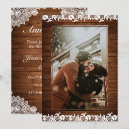 Rustieke Hout & Witte Kant Foto Huwelijksverjaarda Kaart