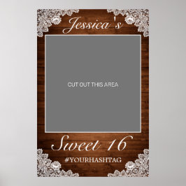Rustieke hout & witte kant Sweet 16 fotorekwisiet Poster