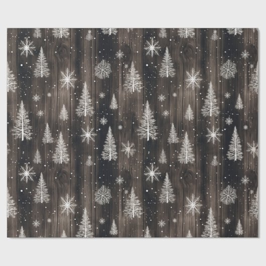 Rustieke hout witte sneeuwvlokken cadeaupapier (Vlak)