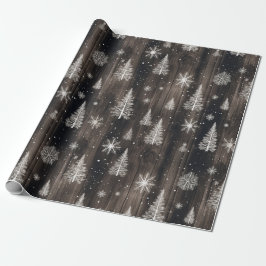 Rustieke hout witte sneeuwvlokken cadeaupapier
