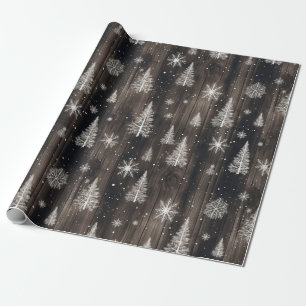 Rustieke hout witte sneeuwvlokken cadeaupapier