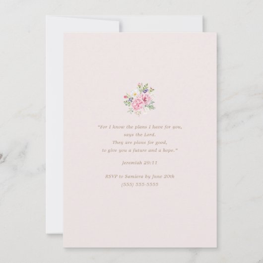 Rustieke Hout & Zachte Roze Doop Kaart (Achterkant)