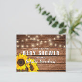 Rustieke hout zonnebloem babyshower uitnodiging briefkaart (Staand voorkant)